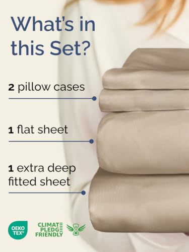 Image of Extra Deep Pocket Queen Size Sheet Set - Breathable & Cooling - Cream
