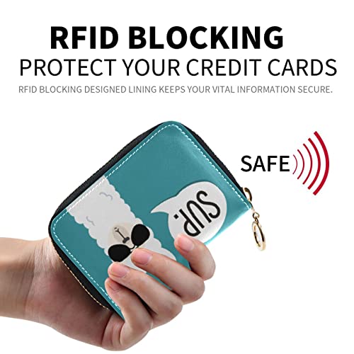 susiyo RFID Credit Card Holder Case Cool Llama Alpaca Leather Printed Zipper Card Case Wallet for Women Girls2