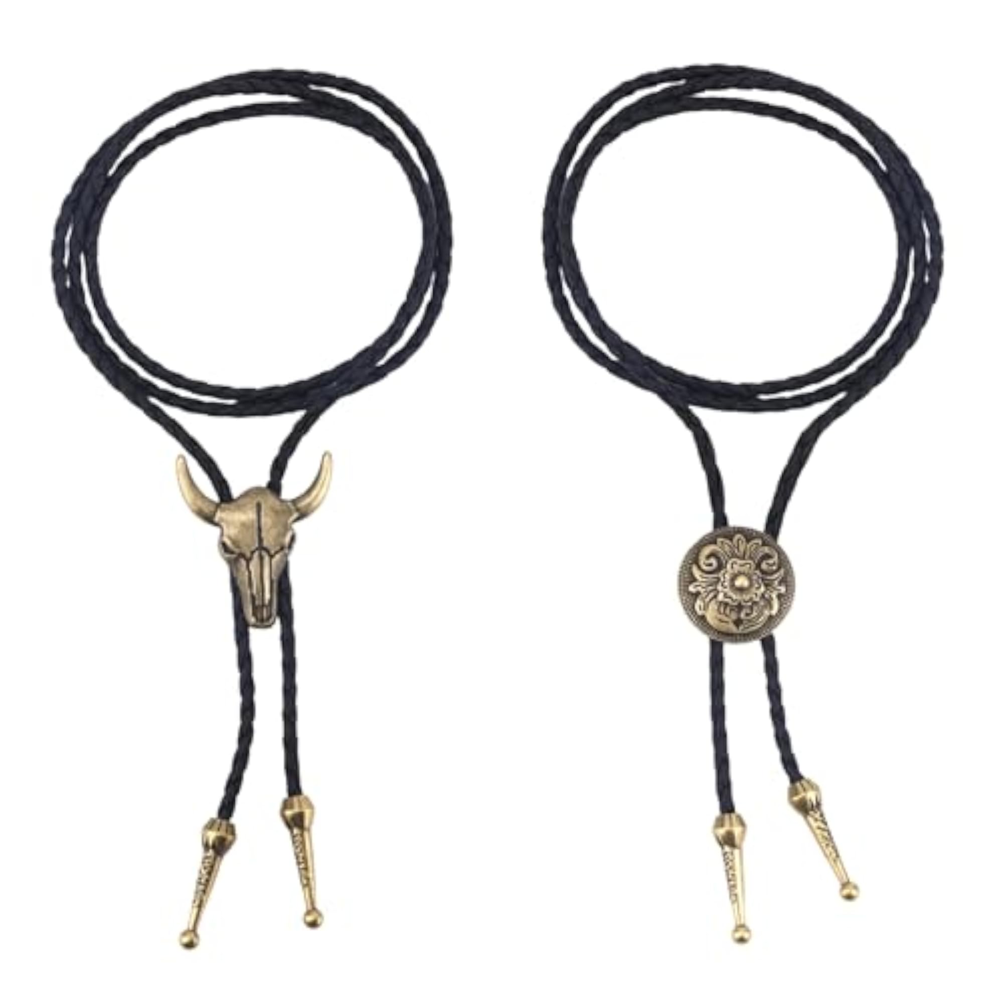 2pcs Adjustable Western Bolo Tie Necklace Set for Men & Women