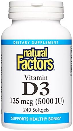 Natural Factors, Vitamin D3 5000 IU (125 mcg), Supports Strong Bones, Muscles and Immune Function, 240 Softgels