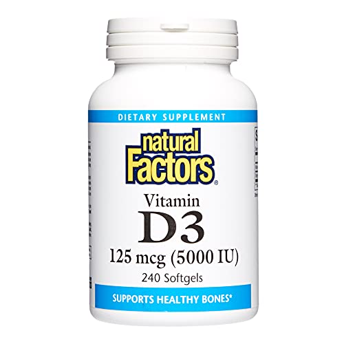 Natural Factors, Vitamin D3 5000 Iu (125 Mcg), Supports Strong Bones, Muscles And Immune Function, 240 Softgels #TOP16