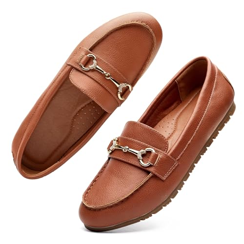 Image of Women's Wide Loafers Casual Slip on Flat Shoes Women's Comfort Penny Loafers with Arch Support Women Dressy Moccasins