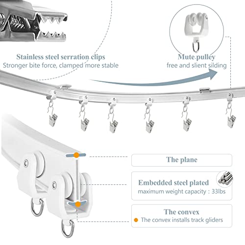 Ceiling Curtain Track, Curved Flexible Bendable Curtain Rail System, 20Ft Ceiling or Wall Mount Heavy Duty Sliding Room Divider Ceiling Track for Curtains, RV, Hospital White - Thumbnail 3