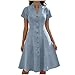 Women's Casual Dress Short Sleeve Button Down V Neck A Line Shirt Dresses Vacation Summer Spring Fashion Outfits S-2XL Light Blue