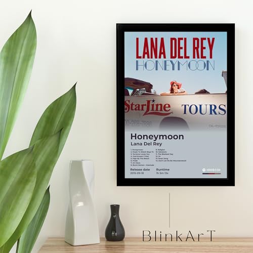 Image of BLINKART LanaDelRay - Honeymoon Wall Photo Frames | Wall Art for Bedroom, Living Room, Studio or Office | Album Cover Print with Spotify Song Link QR Code | Gift for Fans - 8x12 In