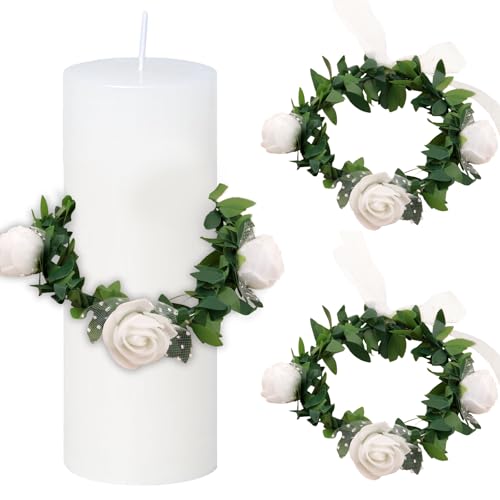 LUMOOM Lot de 2 bougies anti-gouttes pour communion - Protection anti-gouttes - 4 à 6 cm - Avec système anti-gouttes - Pour communion, fête, baptême, mariage - Rose