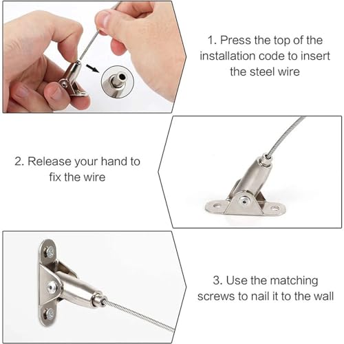 Image of 4 Pack Picture Hanging Wire Ceiling Mount Hanger Stainless Steel Wire Rope End Wall Mount Locking Clips for Hanging Picture Frame Mirror Wall Art Holiday Decor Craft Artwork Billboard Planters
