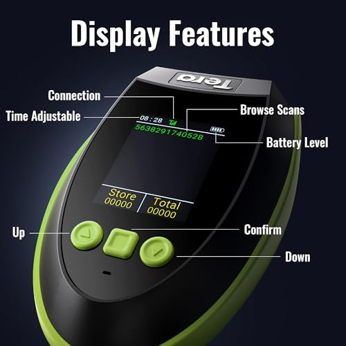 Image of Tera Barcode Scanner Wireless with Screen: Pro Version 1D 2D QR with Setting Keypad Charging Cradle Works with Bluetooth 2.4G Wireless USB Wired Handheld Bar Code Reader HW0009 Green