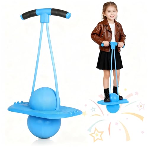 GCCSJ Pogo Ball for Kids，Jumping Toy for Ages 5+, Sturdy Pogo Stick Alternative with Handle, Safe Hopper Ball for Outdoor Play, Boys & Girls Blue