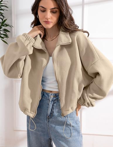 Women fleece crop jacket Zip Up Oversized Sweatshirts fall and Winter Clothes Long Sleeve Outfits2