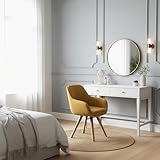 MEUBLE COSY Sedia da Trucco Girevole 360° Poltrona da Toeletta con Braccioli, Seduta Confortevole e Schienale, Gambe in Legno Massello, Giallo