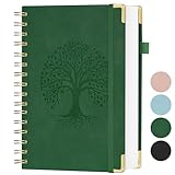 AOOSU Cuadernos de Espiral, Cuaderno A5 de 300 Páginas, bloc de notas con tapa dura Gomas Elásticas 100 g/M² Papel Autado A Líneas para Escribir, Trabajar, Estudiar, Agenda (Verde)