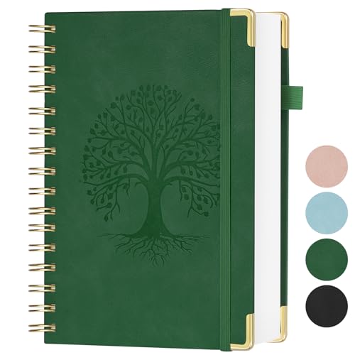 AOOSU Cuadernos de Espiral, Cuaderno A5 de 300 Páginas, bloc de notas con tapa dura Gomas Elásticas 100 g/M² Papel Autado A Líneas para Escribir, Trabajar, Estudiar, Agenda (Verde)