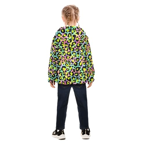Colorful Leopard Toddler Fleece Jacket Baby Girls Hooded Zipper Long Sleeve Thick Warm Outerwear 3-10 Years4