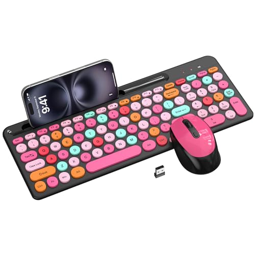 Colorful Wireless Keyboard and Mouse Combo - Round Keycaps...