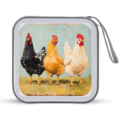 DuduYH 3 Chickens Vintage CD Case DVD Storage Case Portable for Car Home Travel