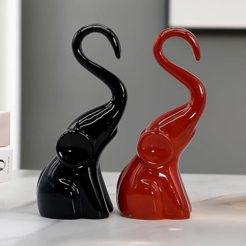 Image of CraftVatika Home Decor Elephant Couple Showpiece Statue for Good Luck Fengshui, Decorative Items Figurine for Home Decoration Living Room Bedroom Housewarming Wedding Gift (Set of 2, Red & Black)