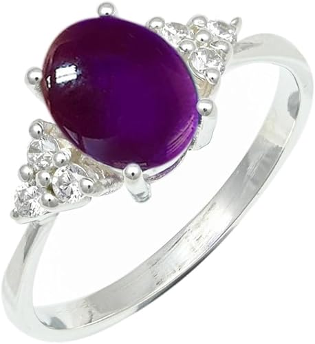 SILVERNROCK Cabochon Amethyst Gemstone Silver plated Meditation Ring Men & Women