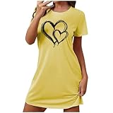 Sale Clearance Trendy Nightgown for Woman Night Dress Short Sleeve Heart Printed Sleep Shirt Cute Holiday Sleepwear Soft Ladies Nightwear, Yellow,XX-Large