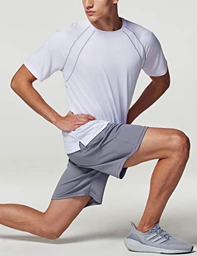 Tsla Men's Workout Running Shirts, Dry Fit Moisture Wicking T-Shirts, Sports Gym Athletic Short Sleeve Shirts, Support Line With Reflective White, Medium #TOP7
