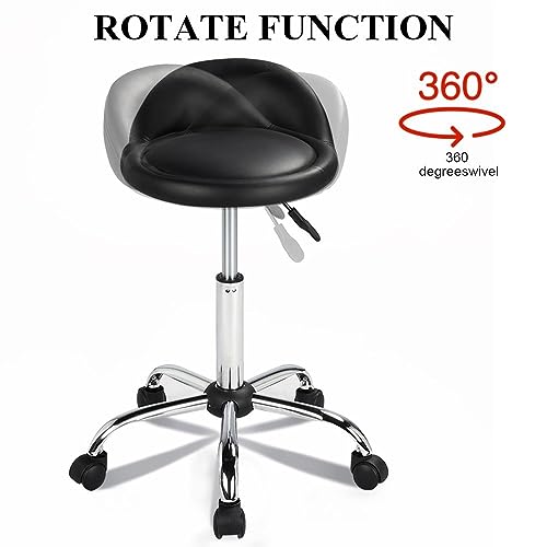 Butaco Hidráulico Rodante con Respaldo Topeakmart para Spa y Salón, Negro | Asiento acolchonado en cuero PU con base de acero, ajustable en altura y con ruedas miniatura 6