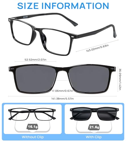 Image of Blue Light Blocking Glasses Men with Polarized Sunglasses Clip for Driving, Computer Glasses Reduce Eyestrain