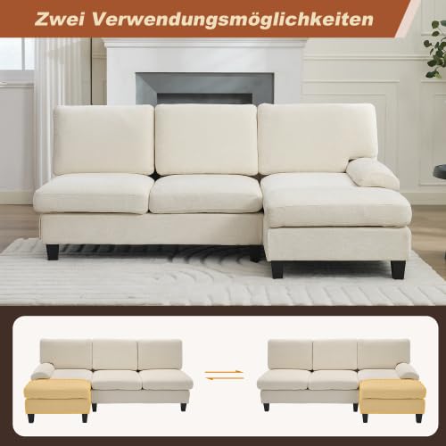 STAPERFO Ecksofa mit Schlaffunktion – L-förmiges 3-Sitzer Sofa, kleines Polstersofa für Wohnzimmer, kompakte Couch 194x118x81 cm mit Stabiler Polsterung – Beige