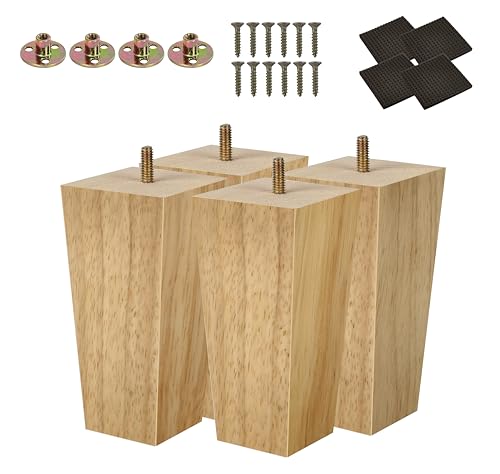 REGAL DISPLAY 12 cm (5 tum) massiva möbelben i trä – set med 4 mitten av århundradet moderna fyrkantiga ersättningsfötter för soffa, säng, skrivbord och skåp med M8-bultar (naturlig)