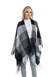 Szalowe Owijania dla Kobiet, Miękki Poncho-Peleryna z Otwartym Przodem, Oversize Sweter-Szalik na Wieczór, Ślub, Przyjęcie, Podróż (Szary Czarny Biały)