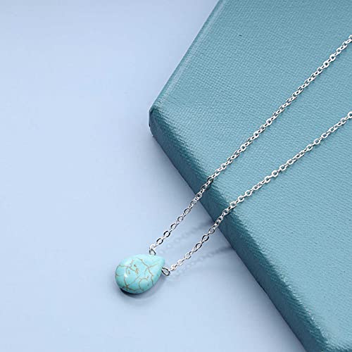 Boho Long Turquoise Necklace Silver Teardrop Turquoise Necklace Blue Turquoise Pendant Necklace Vintage Long Pendant Chain Necklaces Jewelry for Women4