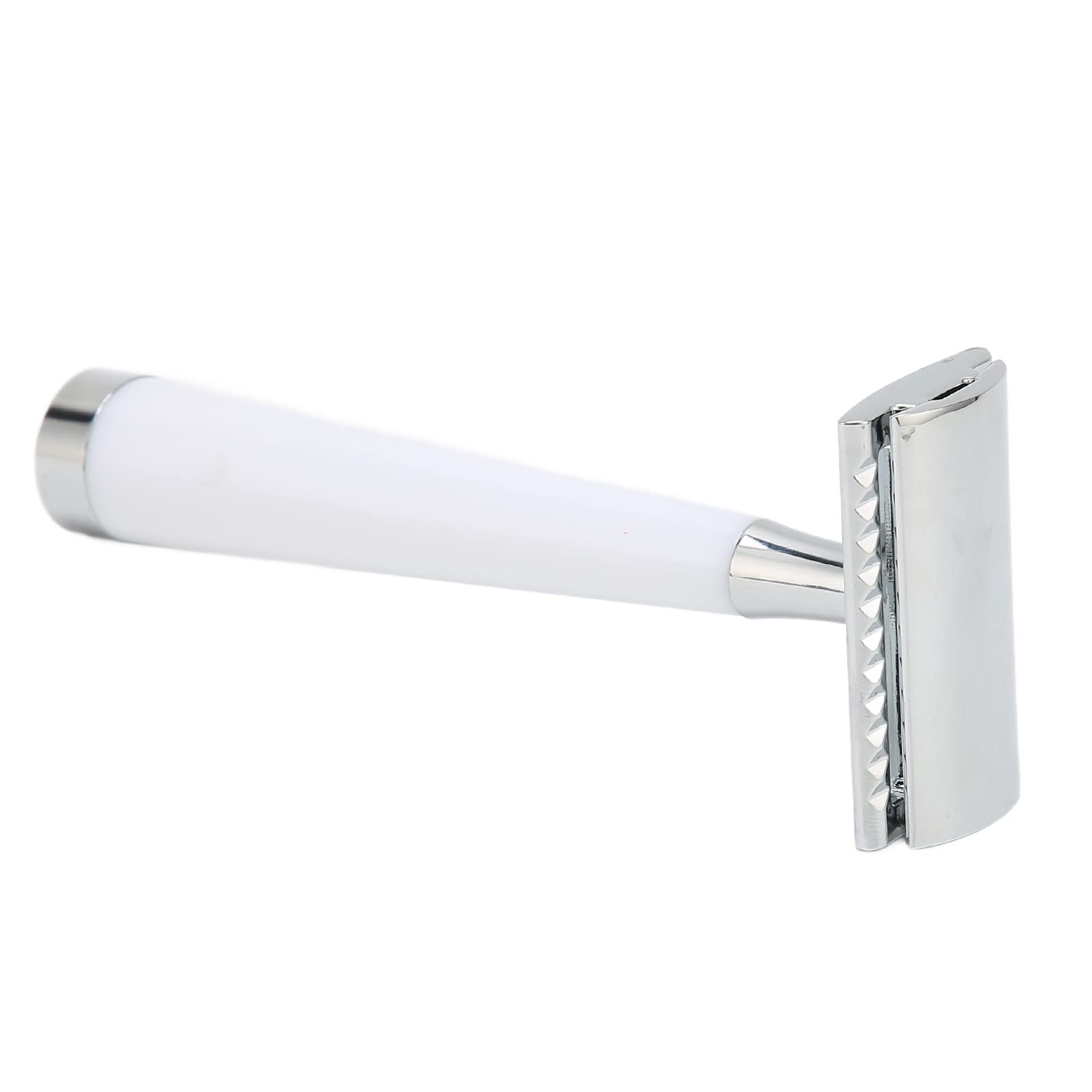 Brrnoo Rasoio di Sicurezza Manuale a Doppio Bordo con Manico Lungo Sostituibile (WHITE) | Resina in lega di zinco, lame sostituibili standard, uso nel salone di barbiere domestico, uso viso e corpo, compatibile
