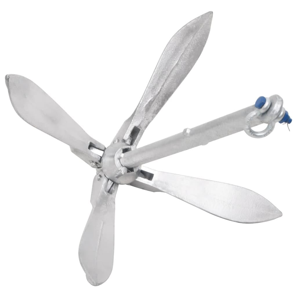 Anclaje plegable con cuerda de 10 kg de hierro fundido galvanizado en caliente, ancla de barco con 4 puntos, 30 m de cuerda de ancla, para veleros, botes inflables, kayaks, paseos seguros