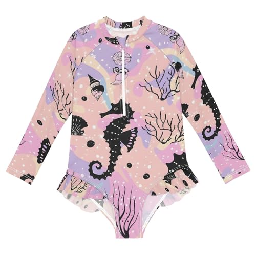 Image of Girls One Piece Swimsuits Long Sleeve Swimsuit Zipper Bathing Suits Swimwear