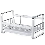 HULISEN Kitchen Sink Sponge Holder, 304 Stainless Steel Kitchen Soap Dispenser Caddy Organizer, Countertop Soap Dish Rack Drainer with Removable Drain Tray, not Including Dispenser and Brush
