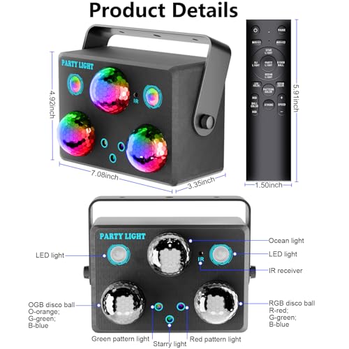 Image of Party Lights,Disco DJ Strobe Light Rave Stage Projector Effect Dance Club Light Sound Activated with Remote Control for Parties Home Show KTV Pub Dance Christmas