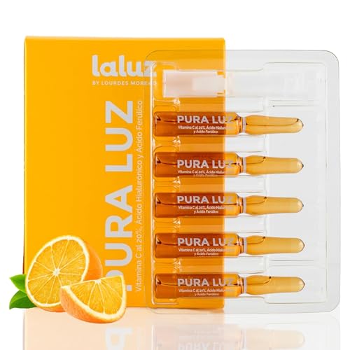 Lourdes Moreno | Ampollas Faciales Vitamina C - Hidratación Antioxidante Antiedad - Ácido Hialurónico y Ferúlico - Despigmentante Luminosidad - 5 Ampollas x 2ml - Productor Colágeno Elastina