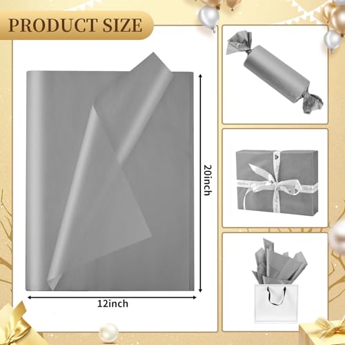 Image of Grey Tissue Paper for Gift Bags - 30 Sheets of Grey Wrapping Tissue Paper Bulk Packaging Paper for Weddings Birthday DIY Project Christmas Gift Wrapping Crafts Decor (14 x 20 Inch)