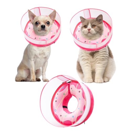 Image of Inflatable Dog Cone Collar for Large Medium Small Dogs, Soft Dog Donut Collar Adjustable Recovery Cone for Pets After Surgery, Extra Enhanced Anti-Licking Guard Shield (Pink Donut, Medium)