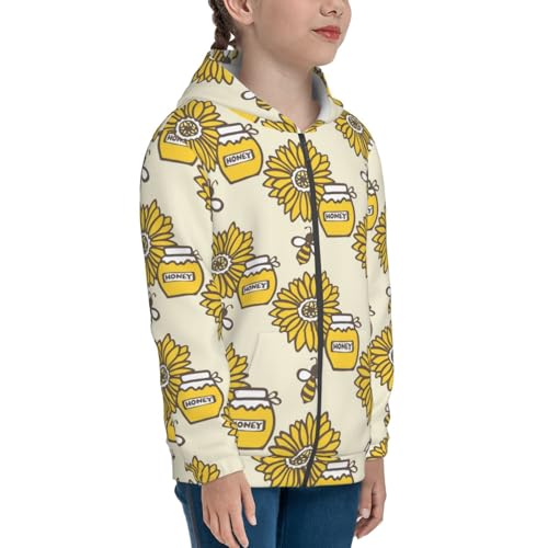 Cartoon Honey Pot Bee Sunflower Kids Pullover Hoodies Boys Zip Up Sweatshirts Girls Athletic Clothes with Pocket4