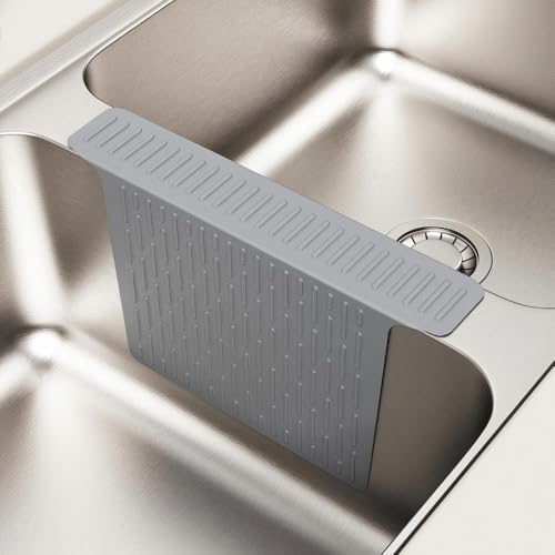 Kitchen Sink Protector Mat Wear-Resistant Countertop Protector Pad Double-Sink Bridge Mat for Dishwashers Secure and Non-Slip Ultra-Soft Material Stain-Resistant Easy to Clean 17.6 12.8x0.06(Grey)