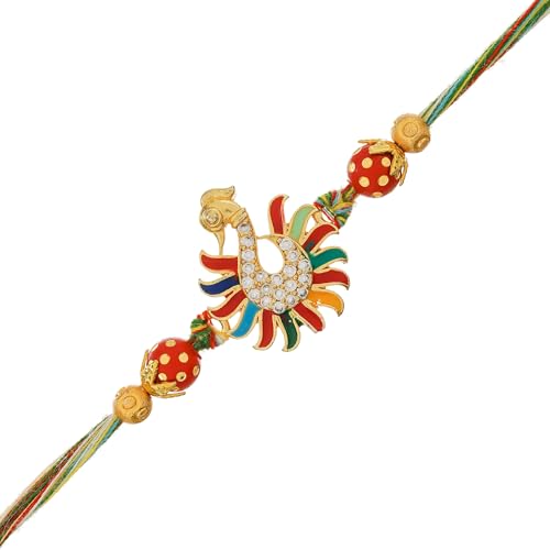 Image of eCraftIndia Set of 7 Rakhi Combo Hamper | Multicolor Om Ganesha Swastik Rudraksha Pearls Religious Designer Rakhis | Roli Chawal Pack