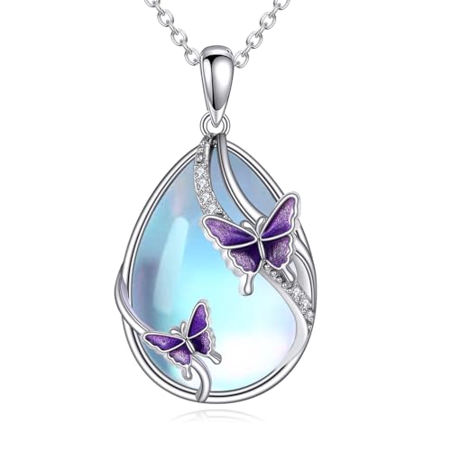KQF Butterfly Necklaces Sterling Silver Butterfly Jewellery Moonstone Pendant Necklace Gifts for Women