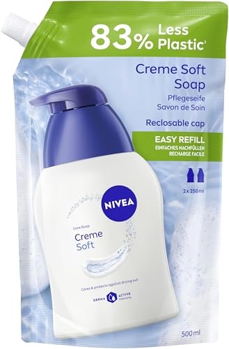 NIVEA Creme Soft Pflegeseife Nachfüllbeutel (500 ml), pflegende Handseife mit Mandel-Öl, mild duftende Flüssigseife zur sanften und hygienischen Reinigung