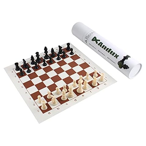 Andux Chess Game Set Chess Pieces and Rollable Board QPXQ-01 (Brown,42x42cm) Cover