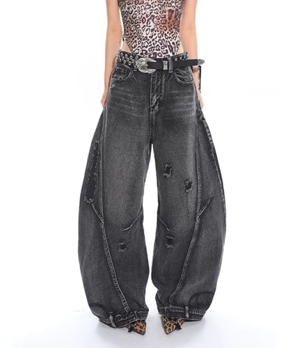 Women's Vintage Streetwear Hip Hop Baggy Jeans 90S Washed Distressed Skater Denim Pants Loose Trousers2