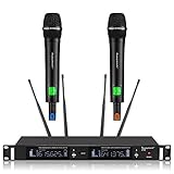 200 Channel 4 Antenna Diversity Dual UHF Professional Wireless Microphone System Up to Range 350ft...