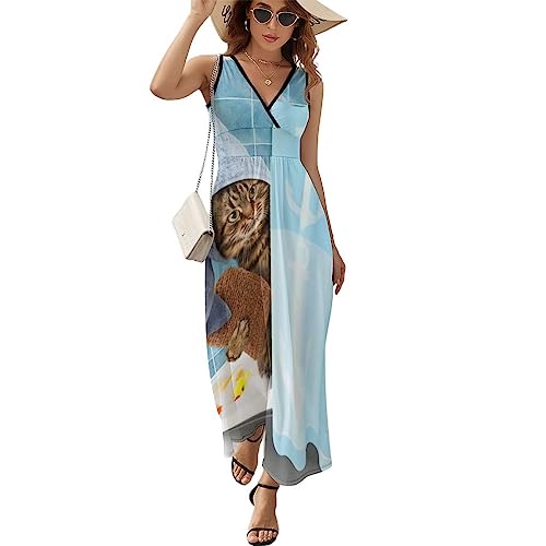 Robe à volants pour femme sans manches col en V motif Multi1 taille L