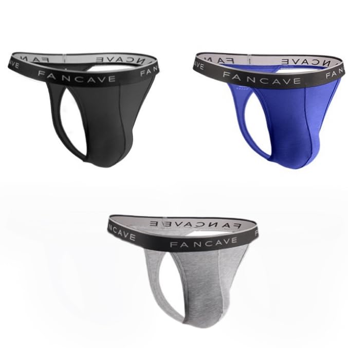 Men's Thong Hot G-srting Sexy underwear Modal undie T-Back Black/Grey/Blue 3 Pack3