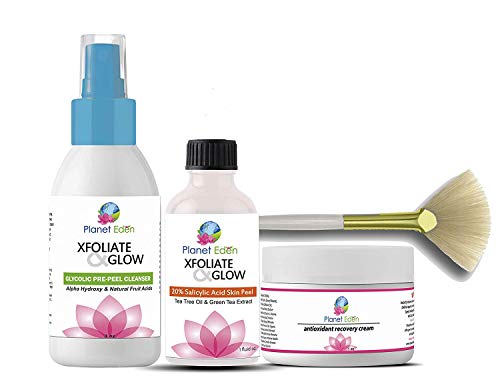 Planet Eden 20% Salicylic Acid Skin Chemical Peel Kit + Glycolic Pre-Peel Cleanser + Anti Aging Antioxidant Recovery Cream to Eliminate Clogged Pores, Acne, Blackheads and Acne Scars