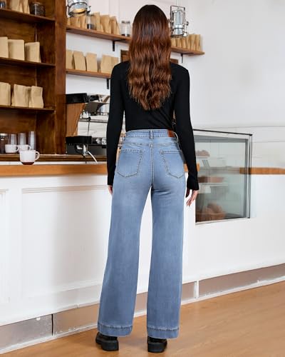 luvamia Wide Leg Jeans for Women Trendy High Waisted Double Side Seams Stretchy Denim Pants Trouser Jeans with Pockets